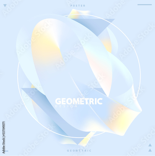 Abstract poster design with iridescent 3D geometric shapes. Vector template for placards, web , flyers and banner.