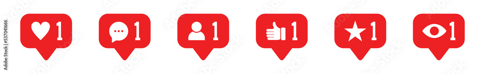 Social media notification flat icon vector collection. Like, heart, love, message, follower, add friend, favorite, and viewer notification sign button. Instagram notification button symbol Social media notification flat icon vector collection. Like, heart, love, message, follower, add friend, favorite, and viewer notification sign button. Instagram notification button symbol
