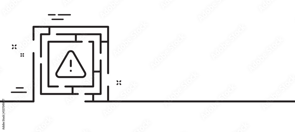 Maze attention line icon. Labyrinth important warning sign. Danger warn symbol. Minimal line illustration background. Maze attention line icon pattern banner. White web template concept. Vector Maze attention line icon. Labyrinth important warning sign. Danger warn symbol. Minimal line illustration background. Maze attention line icon pattern banner. White web template concept. Vector