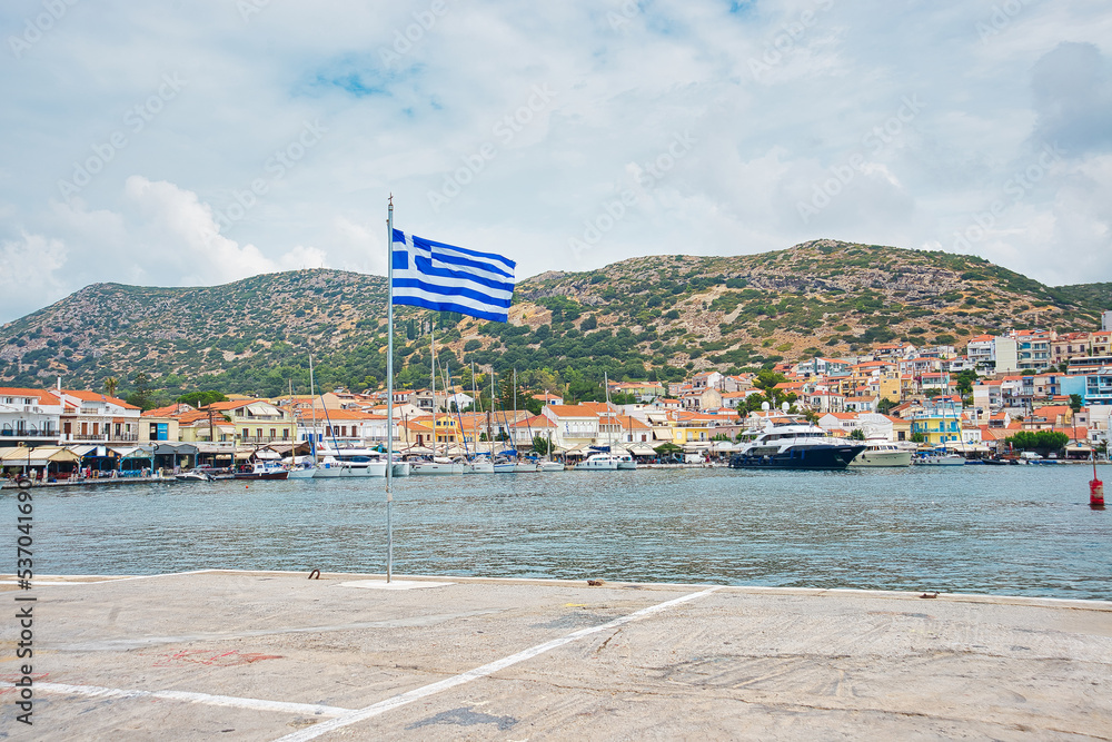 View of the city of Pythagorion on the beautiful island of Samos, Greece, Europe. Samos port. Pythagoreio sea port and harbour of Samos Greek island. Greece ( no logos!!! )