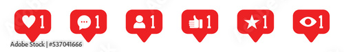 Social media notification flat icon vector collection. Like, heart, love, message, follower, add friend, favorite, and viewer notification sign button. Instagram notification button symbol
