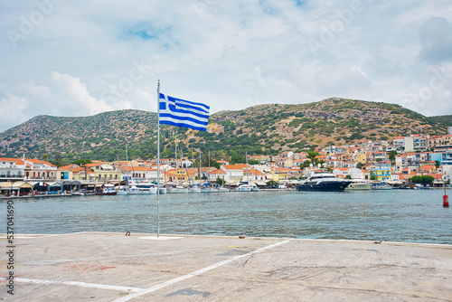 View of the city of Pythagorion on the beautiful island of Samos, Greece, Europe. Samos port. Pythagoreio sea port and harbour of Samos Greek island. Greece ( no logos!!! )