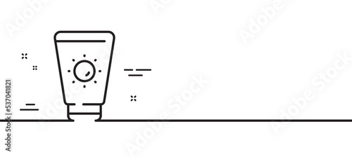 Sunscreen line icon. Sun cream sign. Sunblock lotion symbol. Minimal line illustration background. Sunscreen line icon pattern banner. White web template concept. Vector
