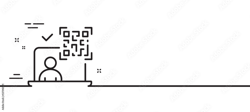 Qr code line icon. Scan barcode sign. Online identification symbol. Minimal line illustration background. Qr code line icon pattern banner. White web template concept. Vector Qr code line icon. Scan barcode sign. Online identification symbol. Minimal line illustration background. Qr code line icon pattern banner. White web template concept. Vector