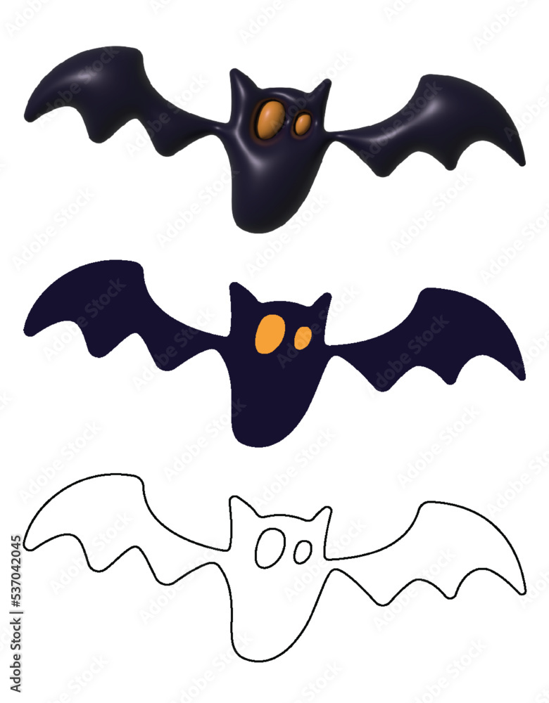 Obraz premium halloween bats in outline, vector and 3d, fully editable vector, halloween icon, happy halloween isolated white background