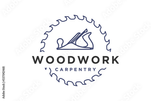 BCapenter wood work logo design wood plane circular saw vintage  timber workshop lumberjack