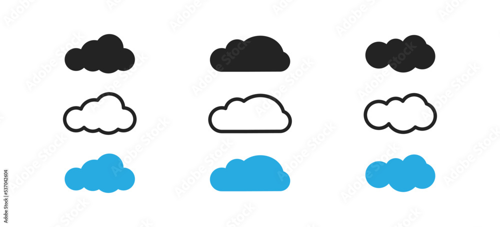 Cloud icon. Flat design. Blue sky, blue clouds. Concept of firmament. Overcast. Sign of heaven. Weather, spring, summer season symbol. Cloud icon. Flat design. Blue sky, blue clouds. Concept of firmament. Overcast. Sign of heaven. Weather, spring, summer season symbol.