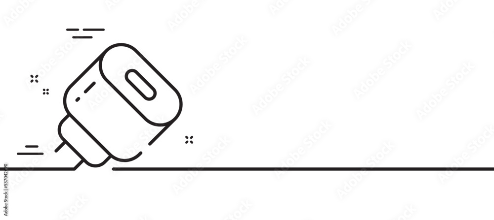 Charging adapter line icon. Mobile accessories sign. Charging plug symbol. Minimal line illustration background. Charging adapter line icon pattern banner. White web template concept. Vector Charging adapter line icon. Mobile accessories sign. Charging plug symbol. Minimal line illustration background. Charging adapter line icon pattern banner. White web template concept. Vector