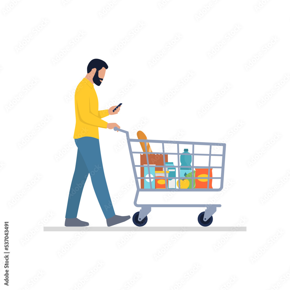 Man doing grocery shopping at the supermarket Man doing grocery shopping at the supermarket