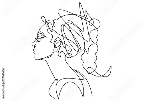 Continuous one line drawing. Abstract portrait of romantic woman face. 