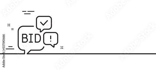 Bid offer line icon. Auction sign. Raise the price up symbol. Minimal line illustration background. Bid offer line icon pattern banner. White web template concept. Vector