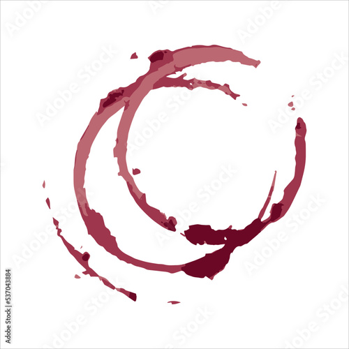 Red wine stain vector illustration. Isolated burgundy circle on white background. Wine glass leaving a red mark on an empty background. Liquid being spilled. Vintage dirty, decorative label. Winery.