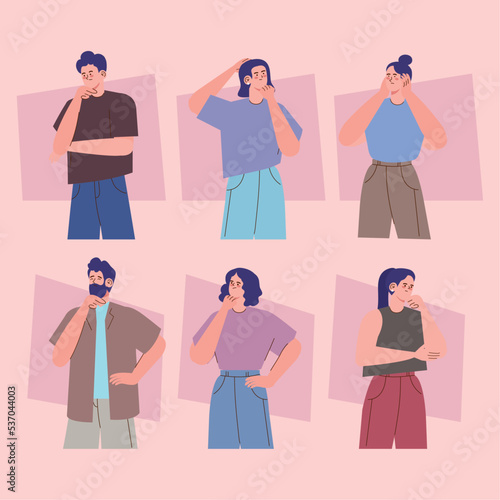 six young persons thinking