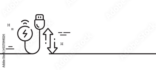 Charging cable line icon. Mobile accessories sign. Charge adapter symbol. Minimal line illustration background. Charging cable line icon pattern banner. White web template concept. Vector