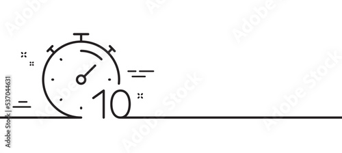 Timer 10 minutes line icon. Stopwatch time sign. Countdown clock symbol. Minimal line illustration background. Timer line icon pattern banner. White web template concept. Vector