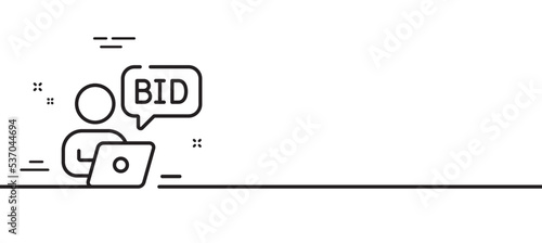 Online auction line icon. Bid offer sign. Raise the price up symbol. Minimal line illustration background. Online auction line icon pattern banner. White web template concept. Vector
