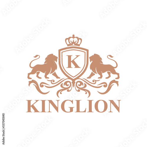 Luxury Royal Lion King logo template. Elegant gold Leo crest symbol. Premium king brand identity icon vector illustration