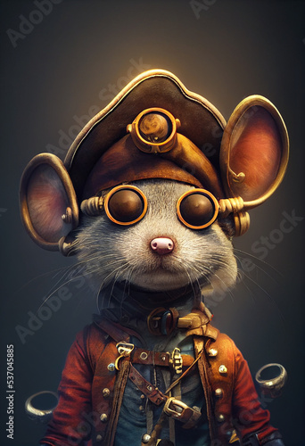 cute little mouse dressed in steampunk outfit, cartoon character
