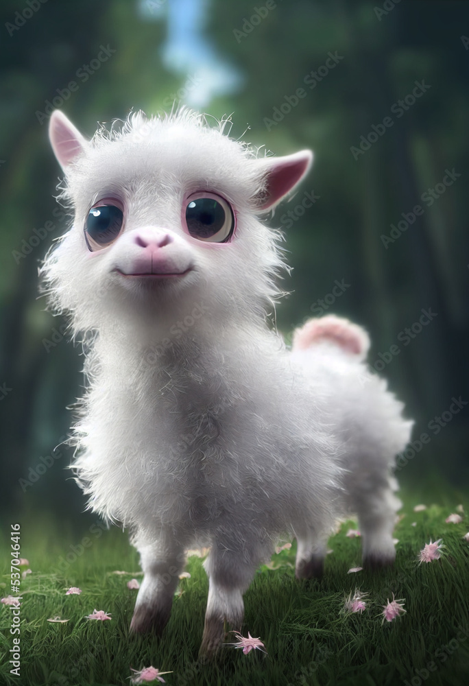 cute white little goat cartoon character, 3d rendering cute white little goat cartoon character, 3d rendering