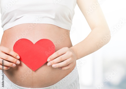 Wallpaper Mural Young woman with hands on her belly. Concept of pregnancy Torontodigital.ca