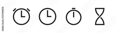 Alarm, stopwatch, hourglass and watch linear icon. Vector EPS 10