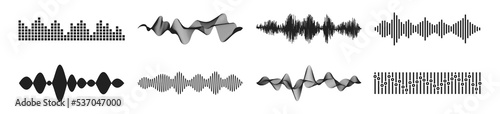 Sound wave equalizer set. EQ, pulsing lines. Vector EPS 10