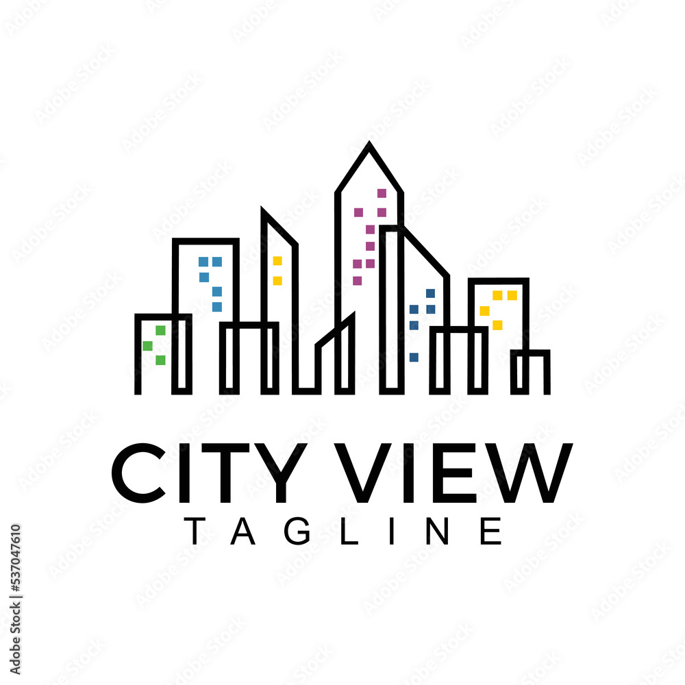 City landscape template. skyscrapers vector. architecture buildings Isolated outline illustration. real estate apartment logo