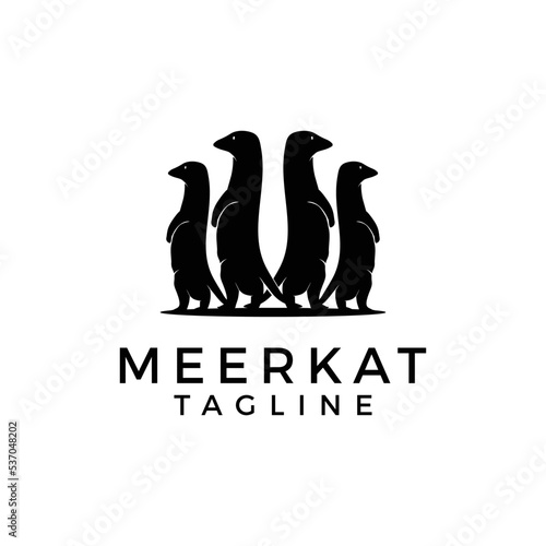 meerkat black silhouette family stands on his hind legs Isolated on white background. animal vector minimalist icon template. photo