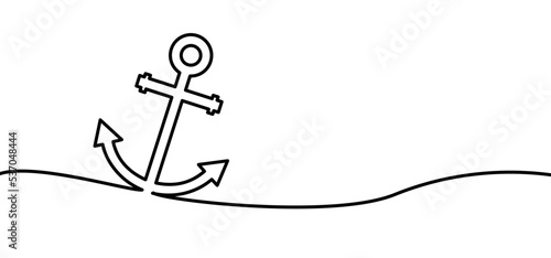 Black anchors seamless line pattern banner. Funny pirate, pirates sign. Flat vector sea symbol sign. Anchor for ship, boat maritime pictogram. Happy halloween party.