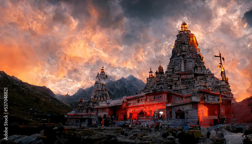 Fotografia AI generated image of an ancient Hindu temple in the Himalayas