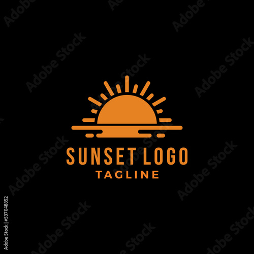 sunset sunrise icons sun and sea reflection logo template. flat symbols sun vector illustratiosn