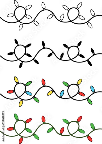 String of Christmas Lights Clipart - Outline, Silhouette & Color