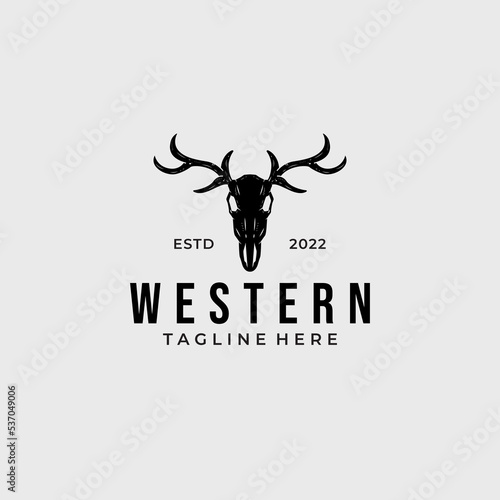 Deer skull head vector graphic in vintage style on white background. bucks hunter western style illustrations.