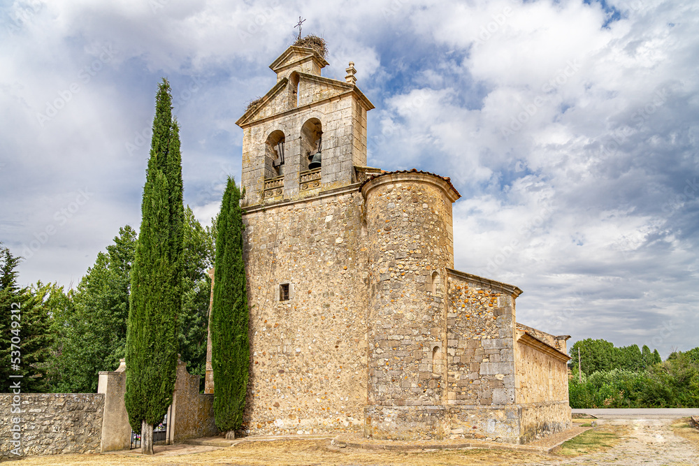Ancient romanesque church of Nuestra Señora de la Asunción in Castillejo de Mesleón in the province of Segovia. Spain