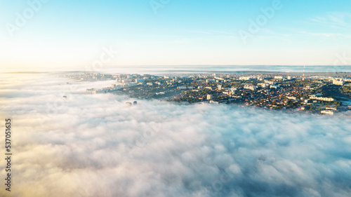 Aerial drone view of Chisinau from above the clouds, Moldova photo