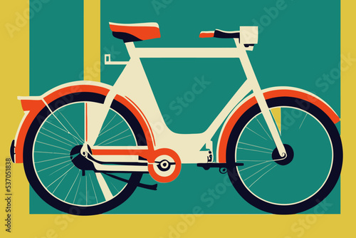 Cartoon-style white bicycle over the green and yellow background