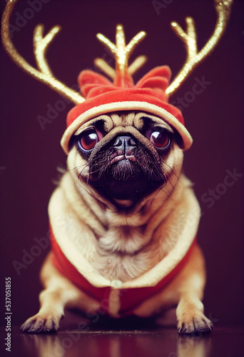 pug with christmas hat