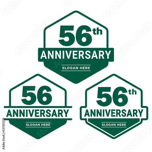 Set of 56 years Anniversary logotype design. 56th birthday celebration logo collection. Set of anniversary design template. Vector illustration. 