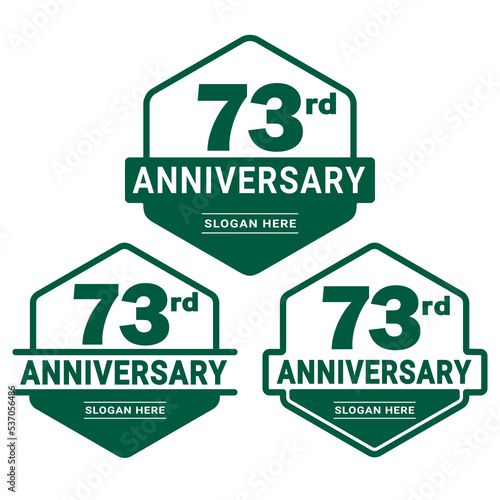 Set of 73 years Anniversary logotype design. 73rd birthday celebration logo collection. Set of anniversary design template. Vector illustration. 