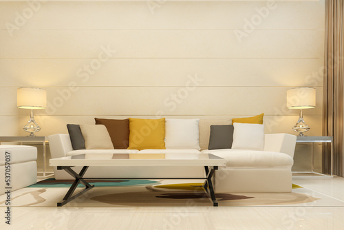 3d rendering mock up wood decor in living room with sofa classic style
