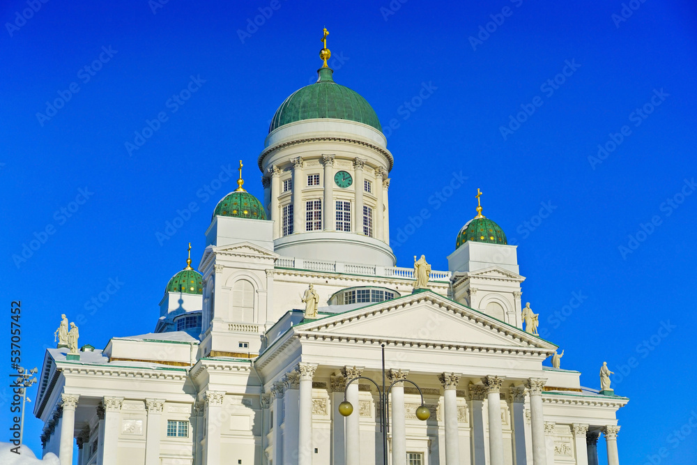 View of Helsinki Cathedral in Helsinki in winter.