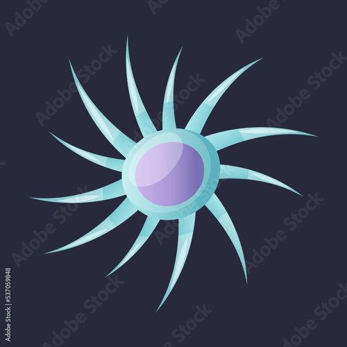 Blue Plankton Water Organism with Tentacles Free Floating on Dark Background Vector Illustration