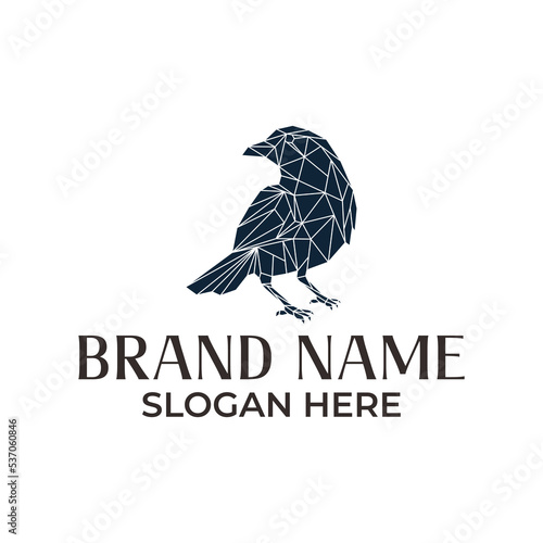 raven crow bird geometric logo design vector illustration