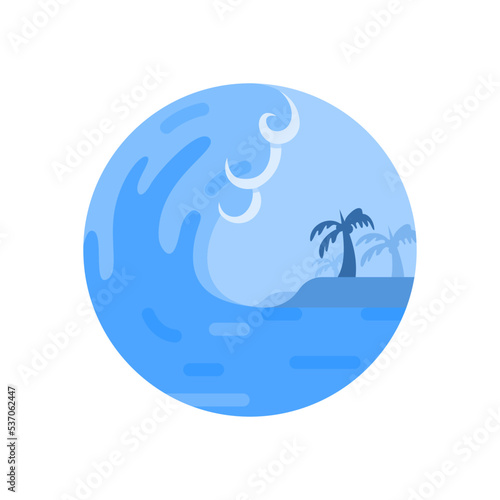 Tsunami Icon with Wave on a Beach Shore Vector Natural Disaster Illustration Design