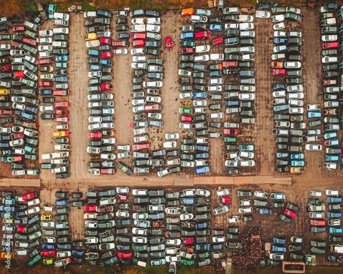 Aerial view of a car junkyard, Zeeland, the Netherlands. photo
