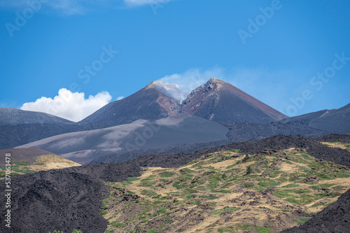 The summit of the Etna volcano with the summit craters