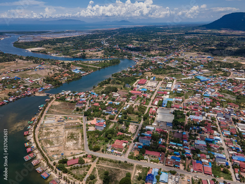 Aerial view of Kampot City, Cambodia. photo