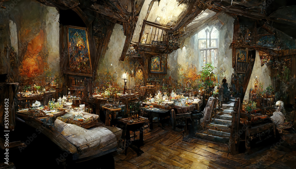 AI generated image of a medieval tavern somewhere in Europe 