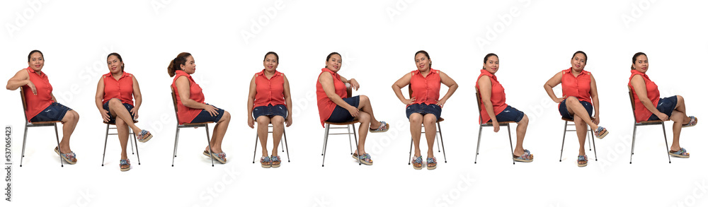 Obraz premium group of same woman sitting on chair on white background