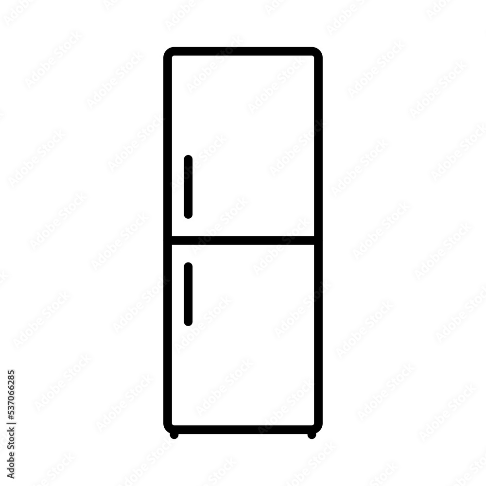 Refrigerator icon. Black contour linear silhouette. Front view. Editable strokes. Vector simple flat graphic illustration. Isolated object on a white background. Isolate.